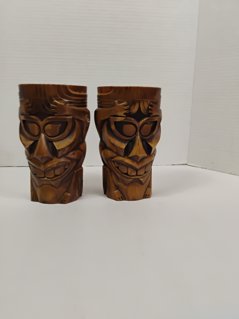 Tiki Face Carved Wood-Effect Accent Vases - Brown